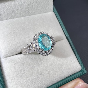 certified natural Neon Blue Paraiba Tourmaline Diamonds 900 platinum ring US6