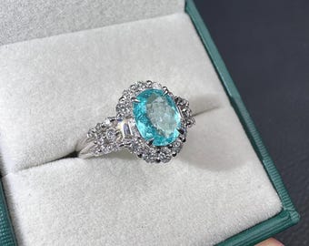 Certified Neon Blue Paraiba Tourmaline Diamond ring | Platinum Setting