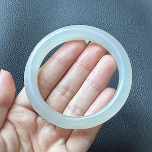 58.7mm Icy white nephrite Chinese jade carved bangle certified natural #0357