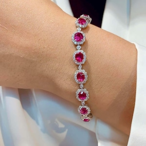 GUILD-zertifiziert | 9,80 ct unbehandeltes Naturrubin-Diamant-Armband | 18 Karat Gold | Luxuriöses Rubin-Tennisarmband