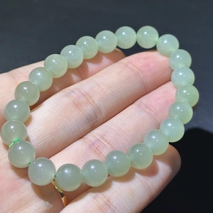 Bracelet jade 8 mm néphrite verte Qing Shui translucide Jade chinois naturel certifié 3493