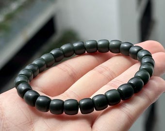 Dark Green 8mm barrel bead bracelet Jade Nephrite certified natural 0973 塔青