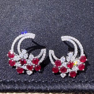 18K Gold Natural Ruby diamond earrings with certificate