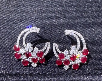 18K Gold Natural Ruby diamond earrings with certificate