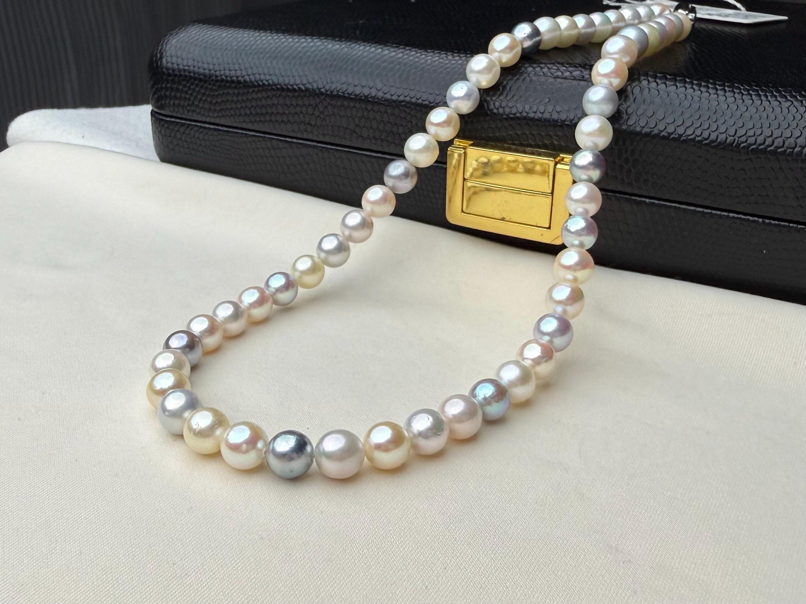 Multi-color Akoya Pearl Necklace 7.5-8mm With Certificate 7833 - Etsy