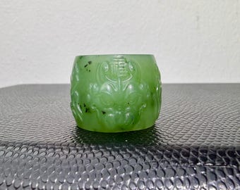 Nephrite Thumb Ring: Mythical Beast, Apple Green, US Size 10.5 0584