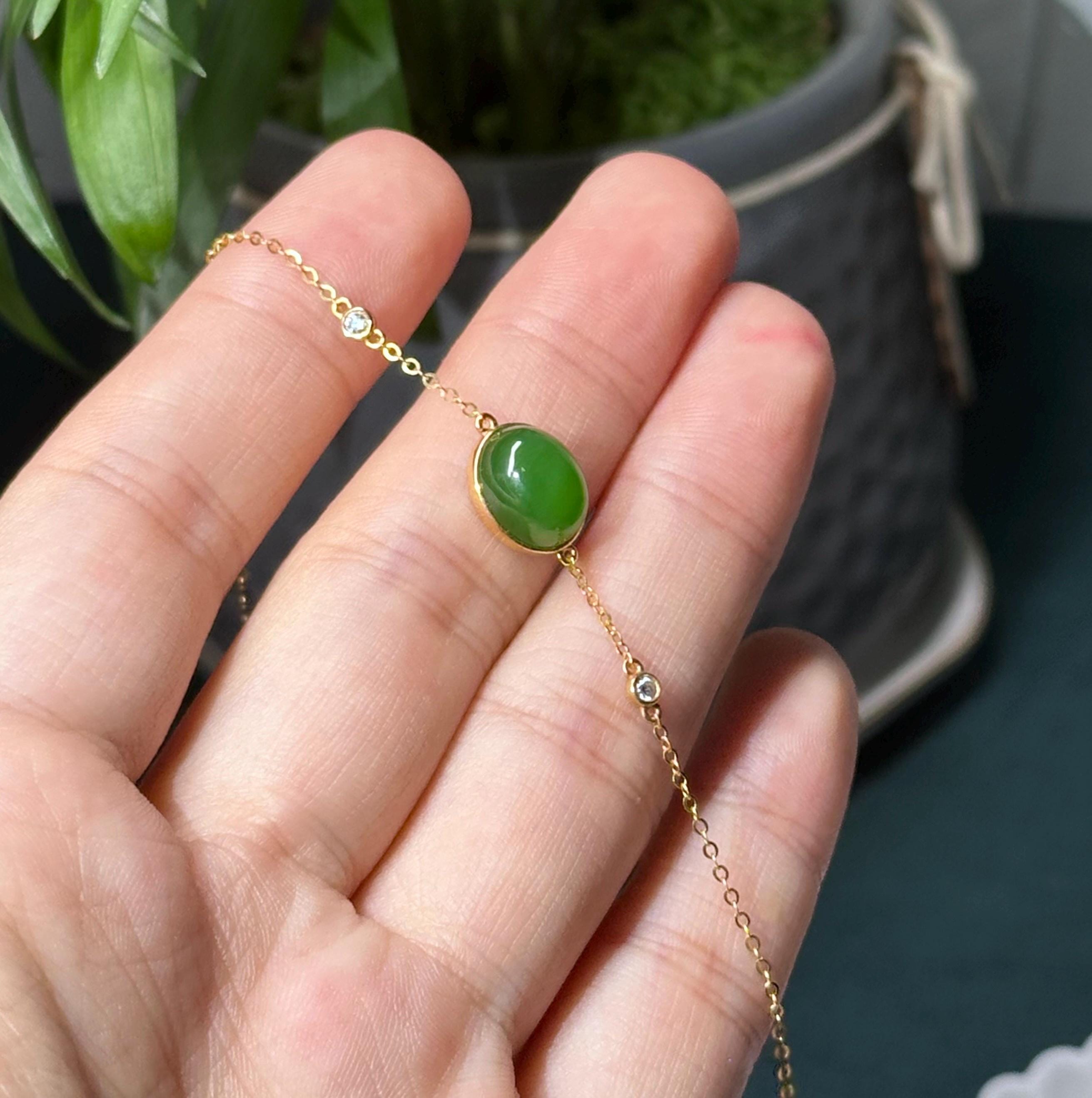 18Kゴールド シベリア アイシーアップルグリーン 翡翠 カボション 調節