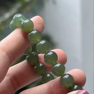 Translucent See grün Nephrit runde Perlenarmband zertifiziert 3459 !!