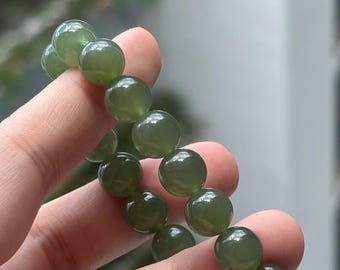 10mm Translucent Lake green nephrite round bead bracelet certified natural 3459 湖水绿