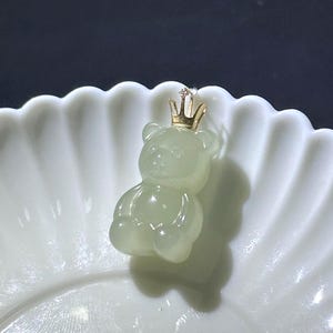 Rare Find Icy Jade Teddy Bear Pendant in 18K solid yellow gold with natural diamond certified natural