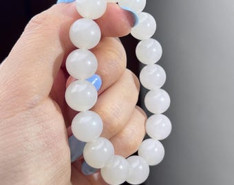 Fine Jade White nephrite 12mm bracelet certified natural 3661 95于田料