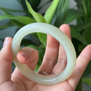 54.5mm Milky fine jade greenish warm white nephrite Bangle certified natural SJ 2135