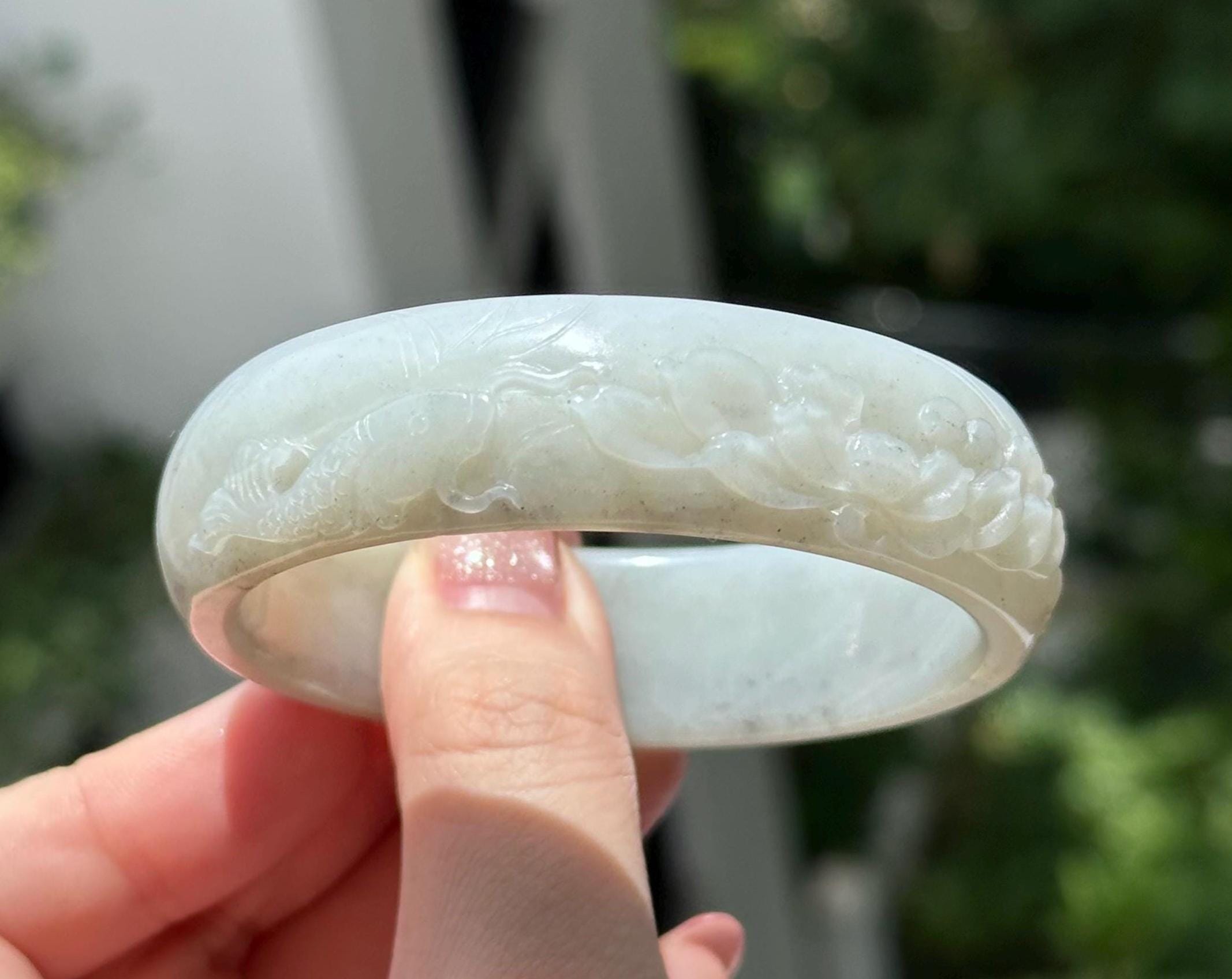 何世紀にもわたる希少性緑青 59 mm 清華河翡翠バングル認定天然 SJ0119