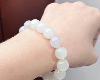 12mm white jade bracelet certified natural 0988