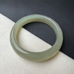52.6mm Translucent Qing Shui nephrite carved Bangle certified natural 0672