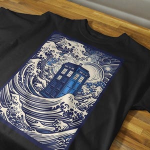 Doctor Who Tardis Unisex Tee, Japanese, Kanagawa wave, Sci-Fi Shirt, Dr Who Fan Gift, Sci-Fi Lover Top, Geeky Graphic Tee