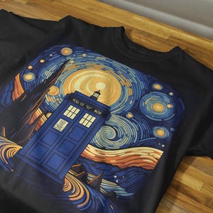 Maglietta Dr. Who ispirata a Van Gogh, Notte stellata, maglietta per ragazzi, abbigliamento per bambini, maglietta per ragazzi e ragazze, regalo Whovian