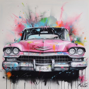 Pink Cadillac, Custom Cadillac, Pink Cadillac Art, AI-Art, Pink Cadillac Decor