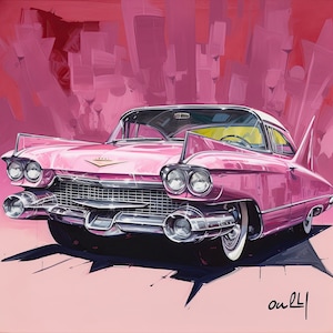 Pink Cadillac, Custom Cadillac, Pink Cadillac Art, AI-Art, Pink Cadillac Decor