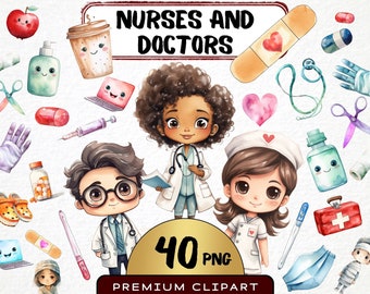 Watercolor Doctor and Nurse Clipart, 40 Png, Medical Clipart, Healthcare Graphics, Doctor Stationary Stickers, Digital art, Commercial Use