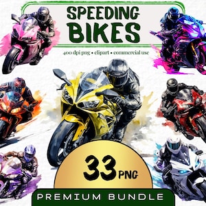 Racing Motorrad Clipart, Set von 33, Aquarell, Jungenzimmer Kinderzimmer Clipart, Biker Geschenk, Supersport Motorrad, Einladungskarte, digitale Kunst