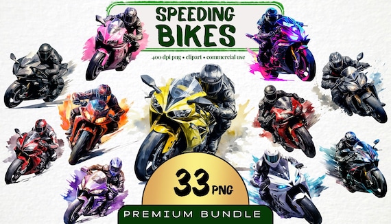 Racing Motorcycle Clipart, Set of 33, Watercolor, Boy Room Nursery Clipart, Biker gift, Supersport Motorcycle, invitation card, Digital art