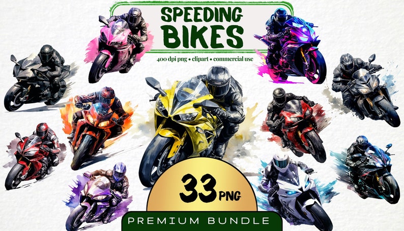 Vibrant Watercolor Racing Bikes Clipart Set, High-Quality Digital Art Featuring Bicycles in Motion, Ideal for Creative Projects, Scrapbooking, digital art, download, racing bikes, bicycles, sports, dynamic graphics, motion, high-quality, art design.