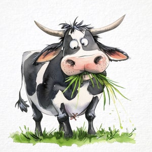 Funny Farm Animals 2 Clipart 46 Png, Cute Caricature Pets, Quirky Cow Watercolor, Funny Sheep, Cartoon Animals, Digital Prints, Scrapbooking