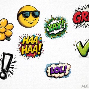 Comic Signs Clipart Bundle – 50 PNG Cartoon Symbols, Speech Bubbles ...