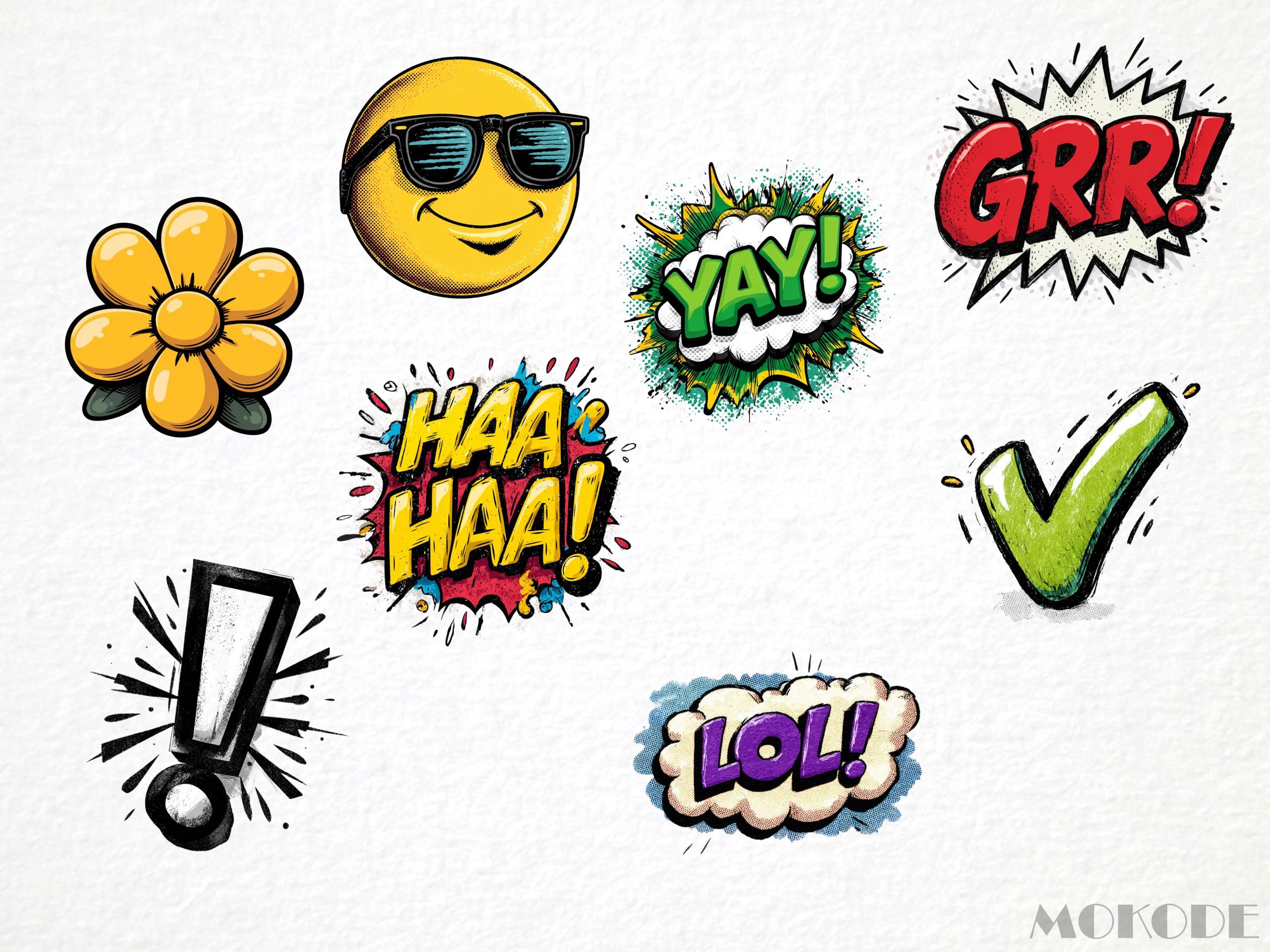 Comic Signs Clipart Bundle – 50 PNG Cartoon Symbols, Speech Bubbles ...