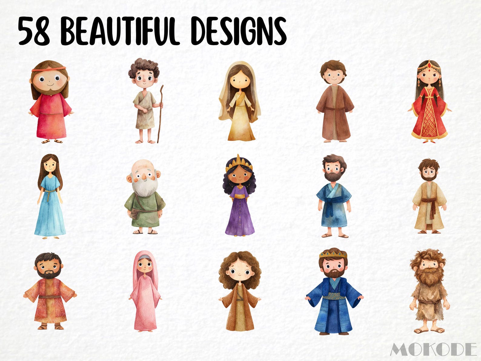 Watercolor Bible Characters Clipart, 58 PNG Illustrations (digital ...