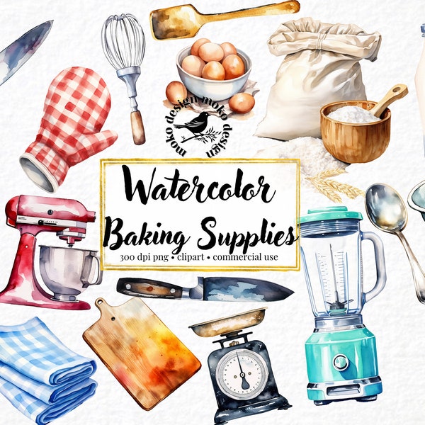 Watercolor Baking Supplies Clip Art Cooking Watercolor Baking Clip Art Kitchen Illustration Scrapbooking Food Clipart Dessert png Spices