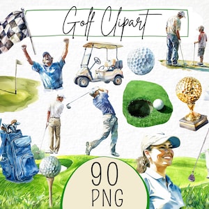 Golf Clipart 90 Png, Illustrazione di una pallina da golf ad acquerello, Regalo per papà per lui, Creazione di biglietti sportivi per golfisti, Compleanno del papà, Arte digitale per golf cart,