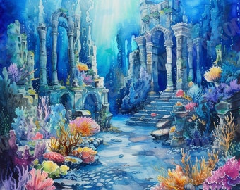 Watercolor Atlantis Illustration, Sunken City Designs (digital