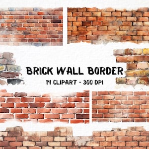 Akvarell tegelvägg kant Clipart, DIY-grafik (PNG, 14 filer)