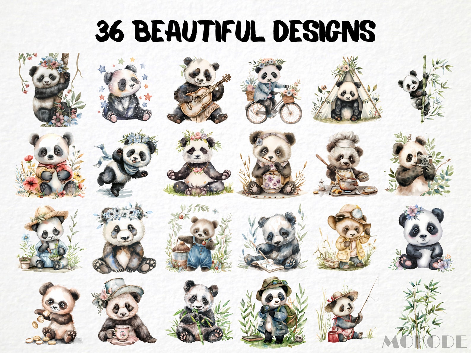 Watercolor Baby Panda Clipart, Cute Kids Illustration (36 PNG) - Etsy