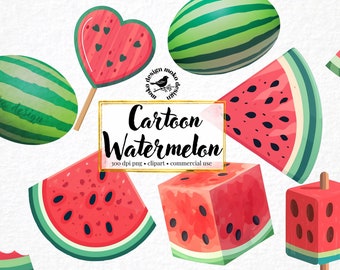 Kawaii Watermelon Clipart: Summer Fruit PNG, Commercial Use (Digital Download)