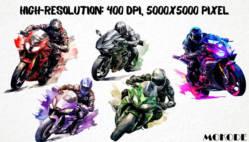 Vibrant Watercolor Racing Bikes Clipart Set, High-Quality Digital Art Featuring Bicycles in Motion, Ideal for Creative Projects, Scrapbooking, digital art, download, racing bikes, bicycles, sports, dynamic graphics, motion, high-quality, art design.
