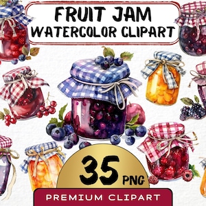 Aquarel zelfgemaakte fruitjam clipart 35 png, ontbijt spread graphics, jampot clipart digitale prints, jelly food, commercieel gebruik