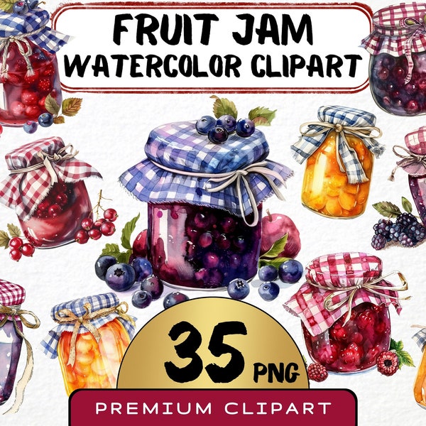 Watercolor Homemade Fruit Jam Clipart 35 Png, Breakfast Spread Graphics, Jam Jar Clipart Digital Prints, Jelly Food, Commercial Use