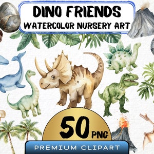 Acuarela Dino Friends Clipart 50 Png, Lindos Dinosaurios De Guardería, Mundo Prehistórico, Arte Genial De Dino, Archivo Digital Imprimible, Tarjeta De Invitación