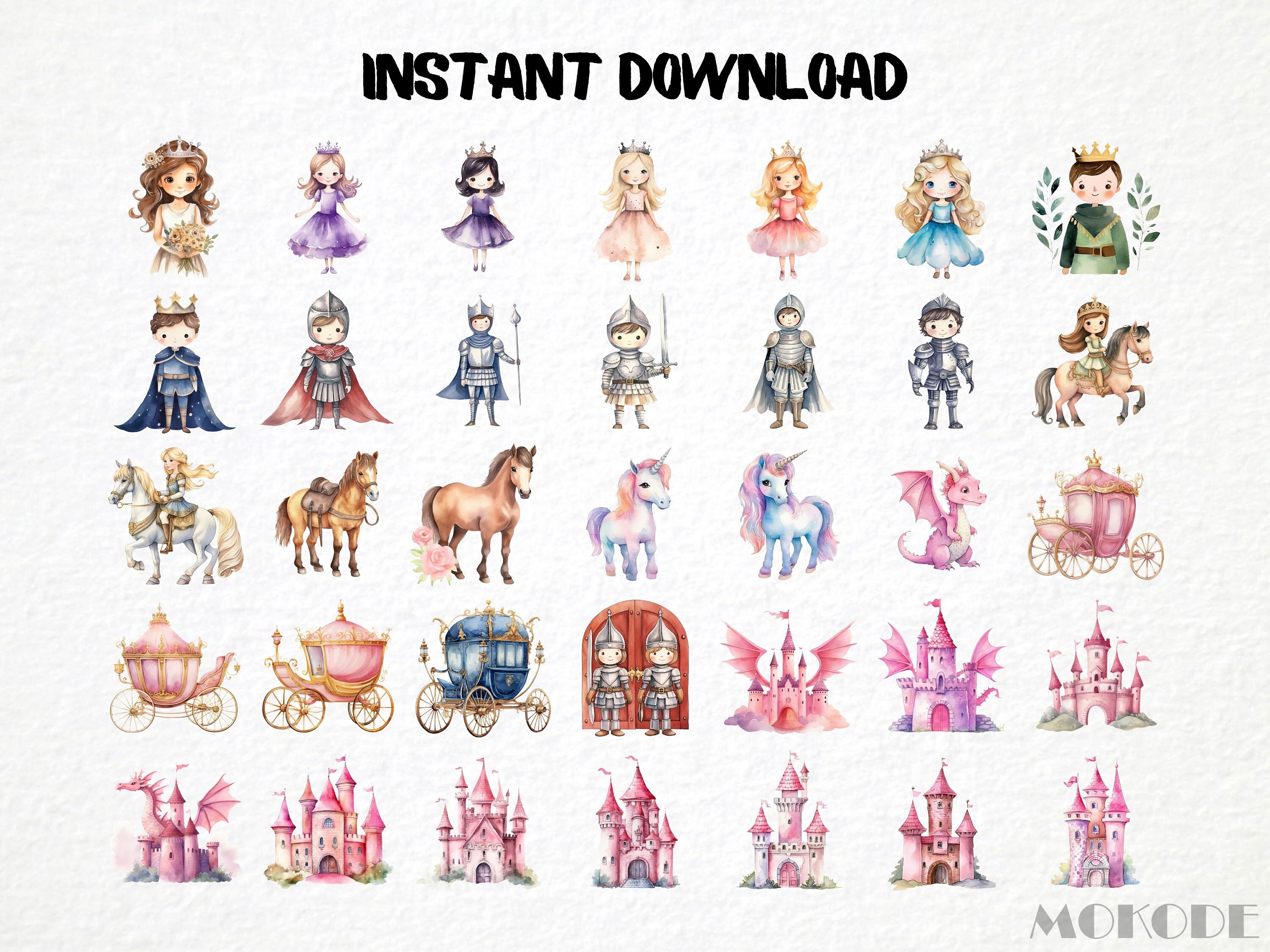 Watercolor Princess Clipart Bundle, Pink Nursery Art (138 PNG Files) - Etsy