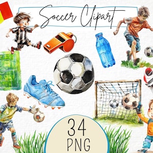 Soccer Clipart Png, Watercolor Soccer Match, Football Illustration Nursery Football, Kids Soccer Game, Soccer Ball, Goalkeeper, Digital Art,