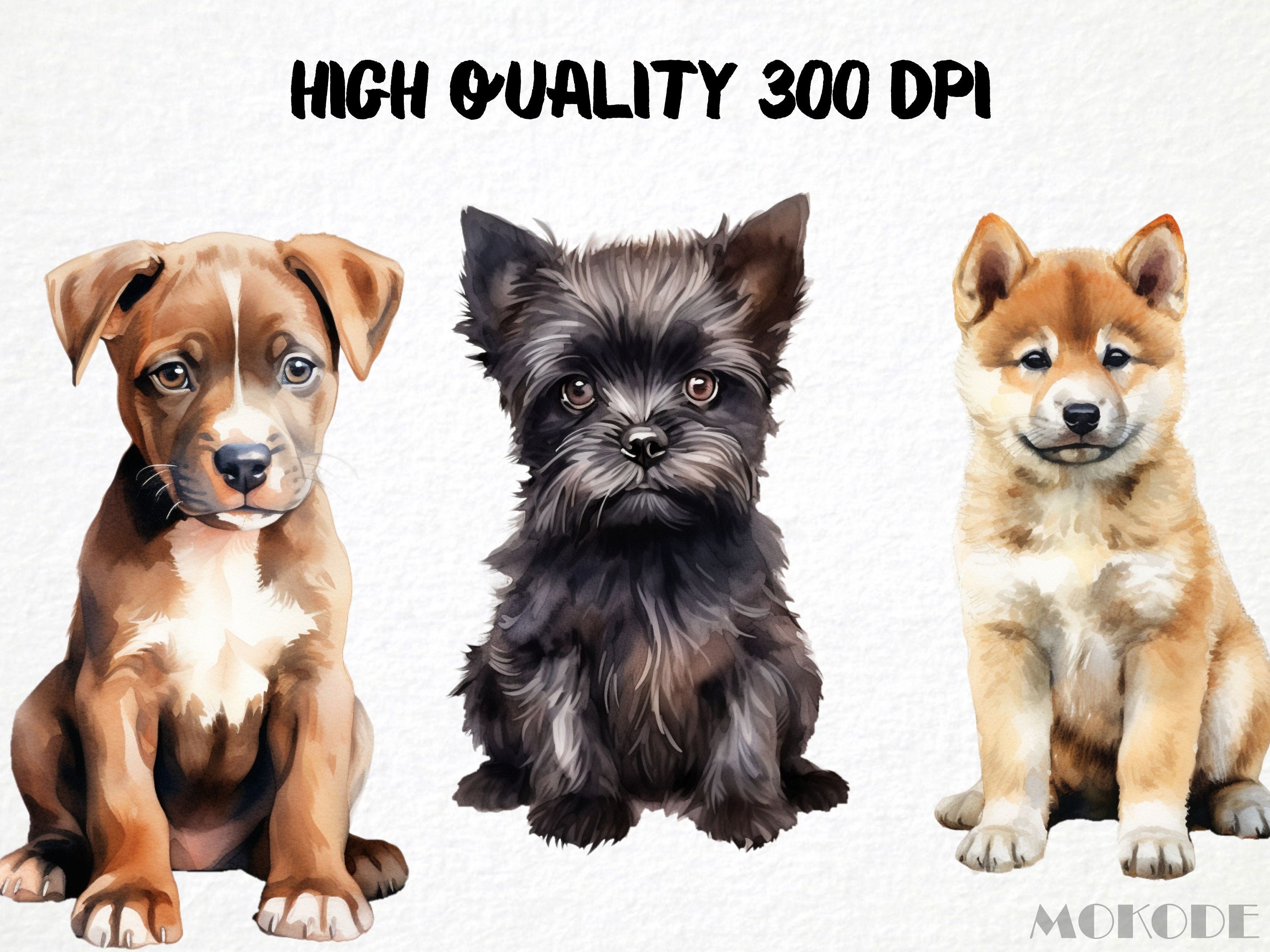 Watercolor Puppy Breed Clipart Bundle, 101 Dog PNG Images (digital ...