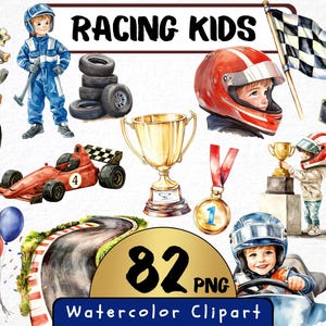 Racing kinderen aquarel clipart 82 png raceauto graphics, racebaan coole auto's, trofee, jongens verjaardag kinderkamer crafting commercieel gebruik digitaal