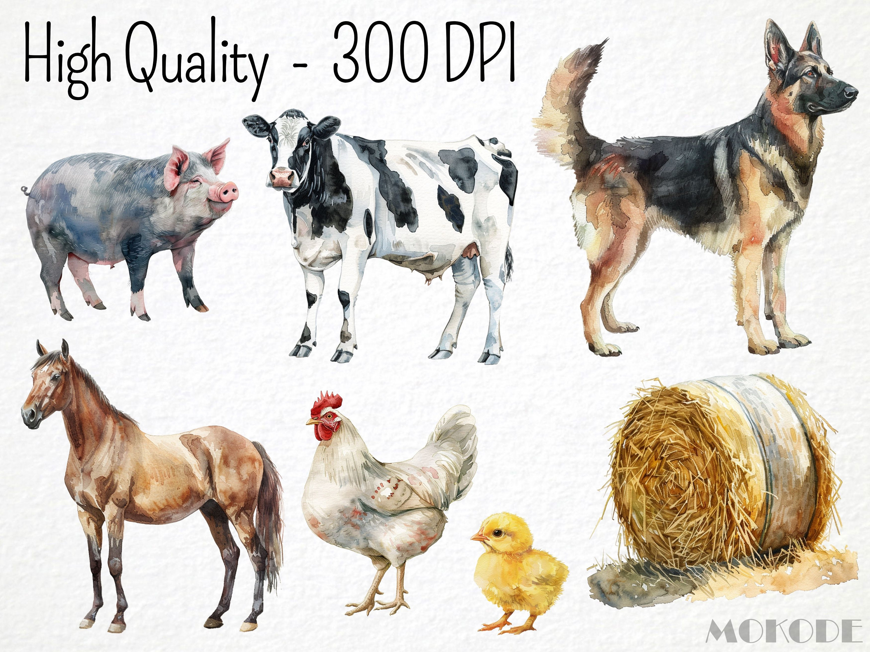 Watercolor Farm Animals Clipart, Cute Illustrations (40 PNG Digital ...