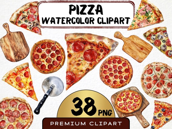 Watercolor Pizza Clipart 38 Png, Pizza Party Graphics, Pizzeria Scrapbooking, Italian Restaurant, Junk Food Digital Prints, Commercial Use