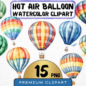 Aquarel luchtballon clipart 15 png vliegende kleurrijke ballon, reizen door de lucht, mixed media, commercieel gebruik, Instant Download, Digital Craft