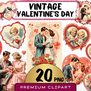 Pacchetto clipart vintage di San Valentino, 20 PNG, clipart di San Valentino Oldschool, grafica png Retro Love, sublimazione, uso commerciale gratuito
