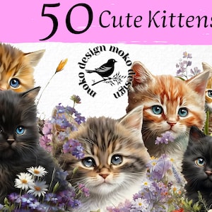 50 Cat png, cat Clipart, kitten clipart, watercolor cute cat clipart, watercolor clipart cat, Crafting Materials, Digital Download Bundle